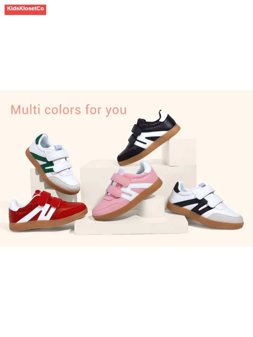 Kids Classic Retro Gum Sole Fashion Sneakers with Hook and Loop Closure